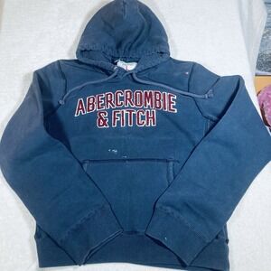 Abercrombie Fitch Hoodie Mens Large Blue Y2K Heavy Chenille Sweatshirt *Paint